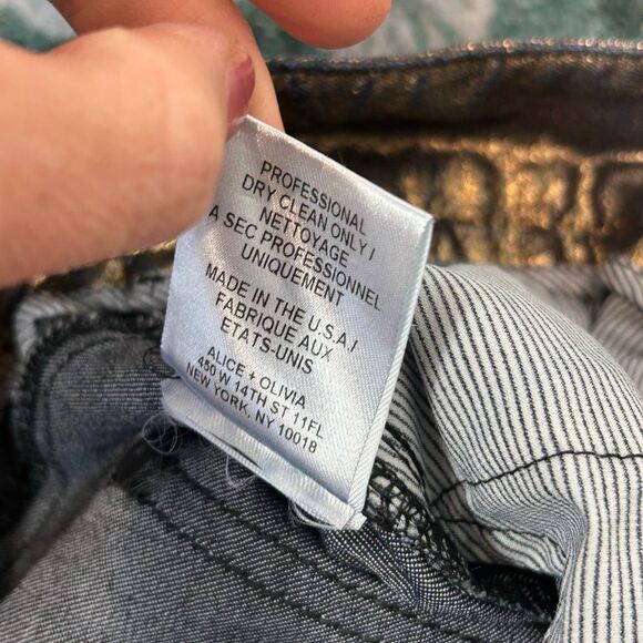 Alice + Olivia Gold Black Jeans 4 Metallic Skinny Cargo Pants y2k Stretch Low Ri - Picture 14 of 16